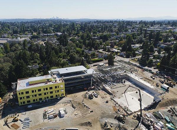 an aeriel view from one side of a building under construction